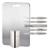 LA' FORTE Premium Combo - 5-Piece Metal Knife Set with Metal Block & Stainless Steel Chopping Board (31 cm x 20.5 cm)
